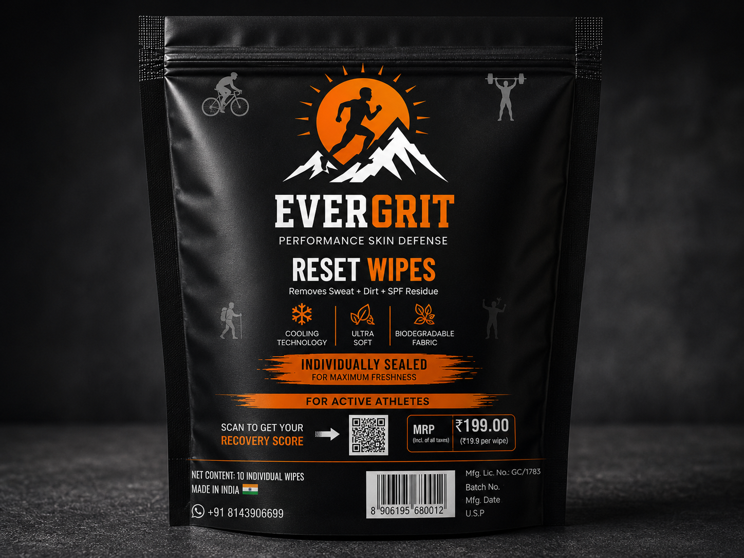 EVERGRIT Trail Reset Wipes — pouch of 10 single-use sachets
